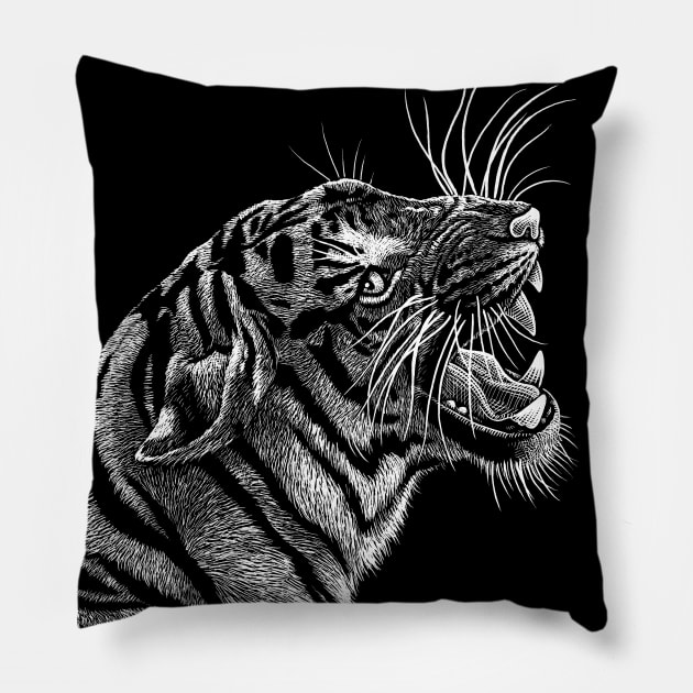 Tiger Roaring Pillow by StevenCrawleyDesigns