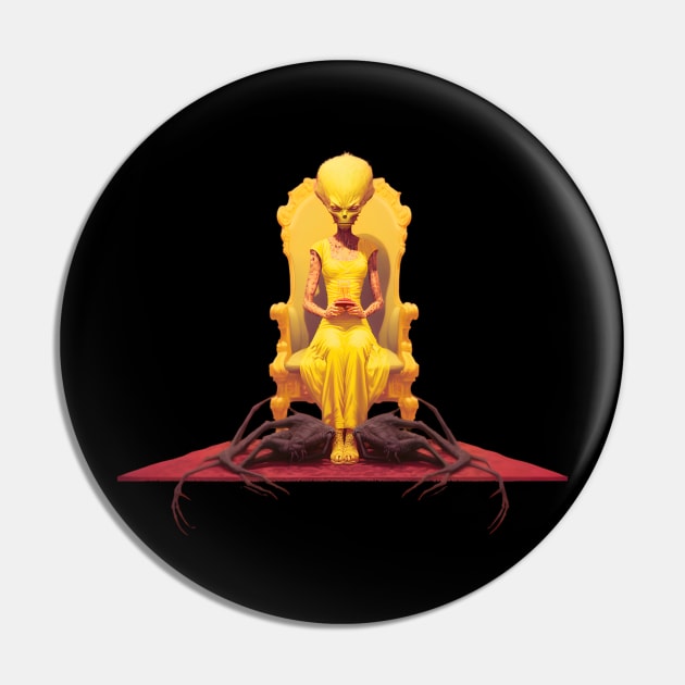 The Alien Queen in Yellow: Eldritch Monarch Pin by AlienQueenApparel