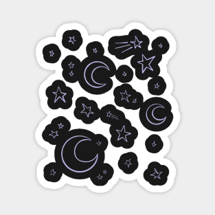 Moons and Stars, Lilac Magical Witchy Pattern Digital Illustration Magnet