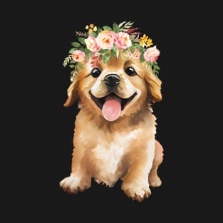 Golden Retriever Blumen Krone T-Shirt