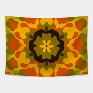 Retro Mandala Flower Yellow and Orange Tapestry