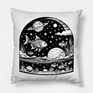 Fish Swim in Galaxy Aquarium Pillow