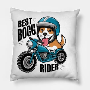 Cartoon dog riding a motorcycle best boggy rider Pillow