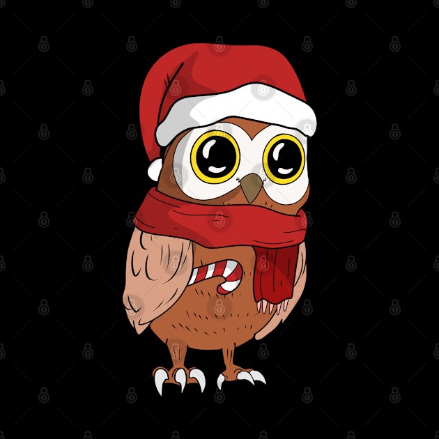 Owl Christmas Holiday Shirt with Santa hat and candy cane for bird lovers by TheBeardComic