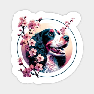 Joyful Irish Water Spaniel Amidst Spring Cherry Blossoms Magnet