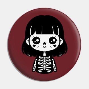 Cute Kawaii Spooky Ghost | Halloween Cute Skeleton Girl | Cutesy Girly Design Pin