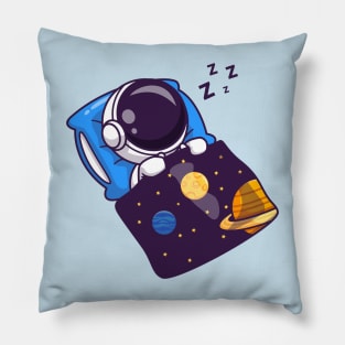 Cute Astronaut Sleeping With Space Blanket Cartoon Pillow