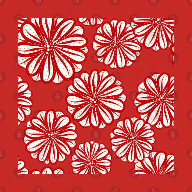 Abstract Red flower line art seamless digital pattern by Ammi