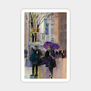 Rainy Day Woman in New York City.. Original Watercolor Print Magnet