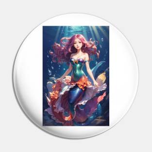 Anime Style Cute Mermaid in water. Pin