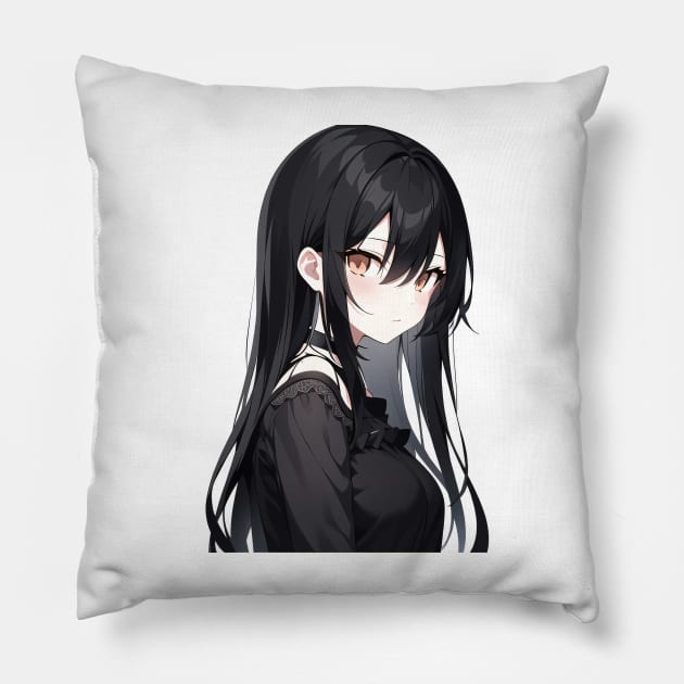 long black hair anime girl Pillow by DeathAnarchy