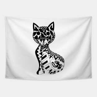 mexican kawaii black cat noir in ecopop totonac floral patterns Tapestry