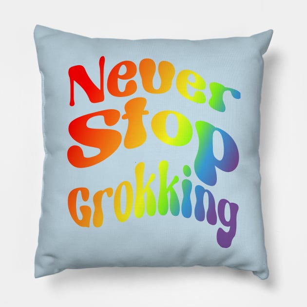Never Stop Groking Rainbow Pillow by Lyrical Parser