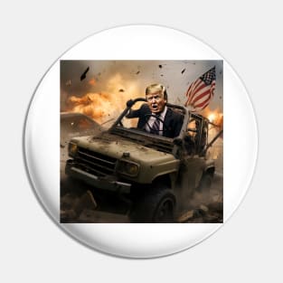 Trump riding car on construction site Pin