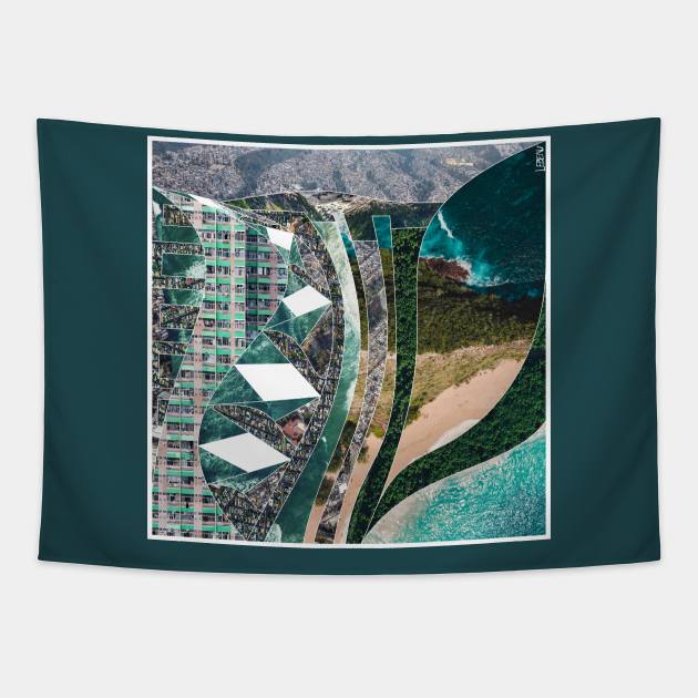 landscape of wonders in urban wetland collage Tapestry by jorge_lebeau