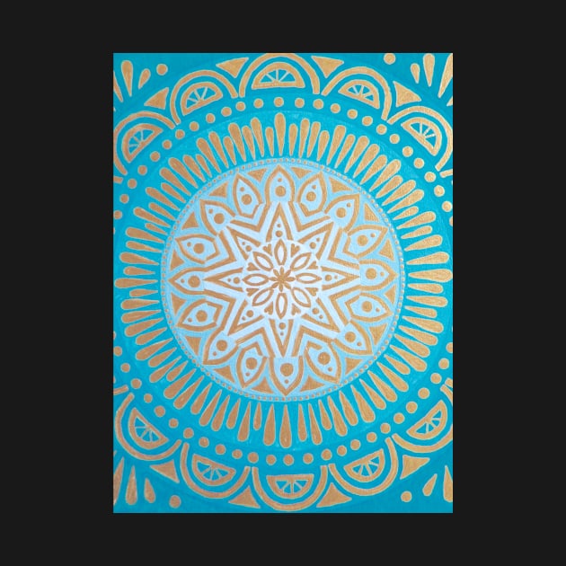 Gold on Aqua Mandala by SoozieWray