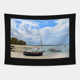 Sailboat on Tropical Beach Tapestry