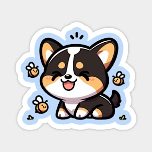 Cute Corgi Tricolor with Tiny Bees Magnet