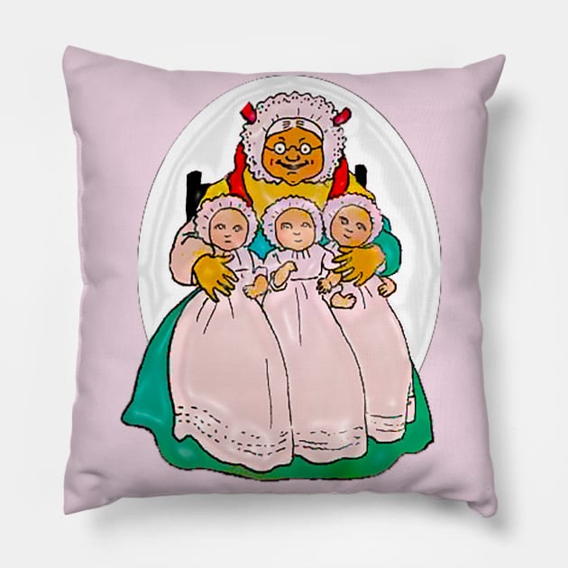 Grandma and grandchildren triplets Pillow by Marccelus