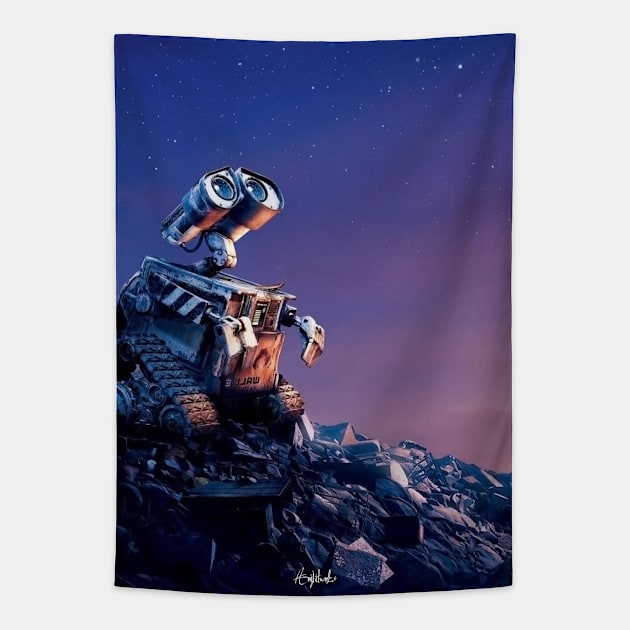 Wall-E looks at the sky Tapestry by ArijitWorks