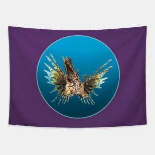 Lionfish | Floating Fish on a blue background in a circle | Tapestry