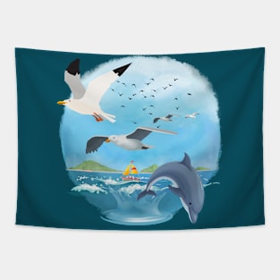 Dolphin and Birds Tapestry