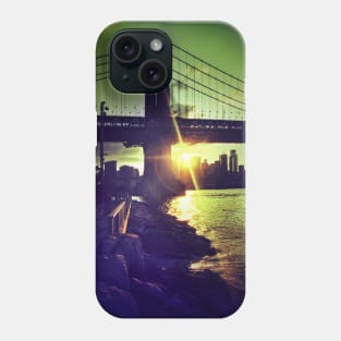 Manhattan Bridge Skyline Sun Brooklyn New York City Phone Case