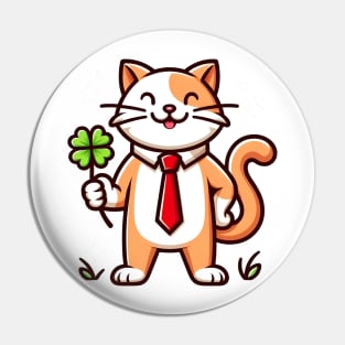 Cat Holding Shamrock for St Patricks Day Pin