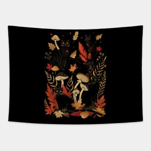 Cat Mushroom Delights Whiskers and Chanterelles Tapestry