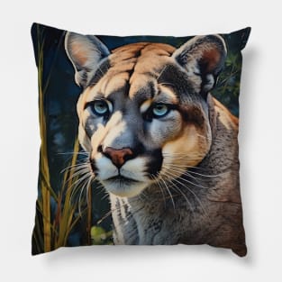 Oil Paint Hyperrealism: Majestic Zoo Cougar Pillow