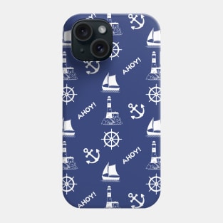 Sailing Illustrative Pattern White on Navy Blue Phone Case