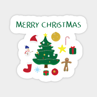 Christmas icons set and Merry Christmas greeting on white background Magnet