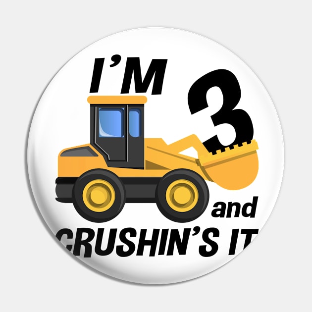 Kids Construction Truck 3rd Birthday T Shirt Boy 3 Year Old Pin by joneK