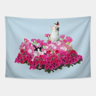 Cats In Petunias Tapestry