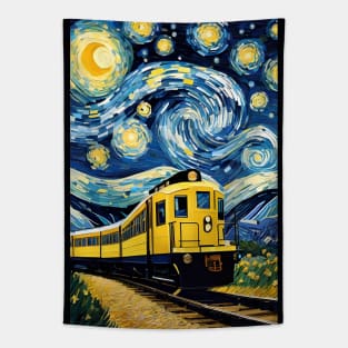 Vincent van Gogh starry night style train Tapestry