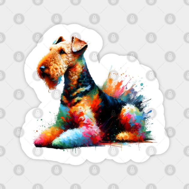 Vibrant Airedale Terrier in Artistic Splashed Paint Magnet by ArtRUs