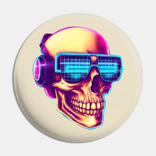 Synthwave skull with sunglasses and headphones Pin