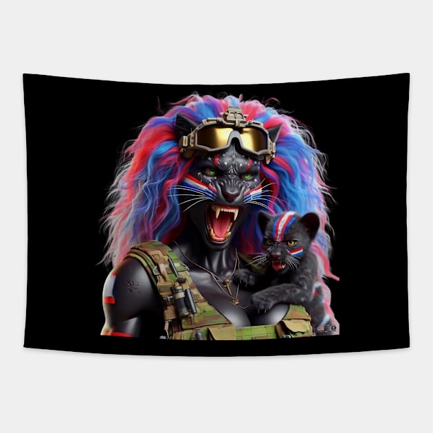 Woman Warrior Panther with Cub by focusln Tapestry by Darn Doggie Club by focusln