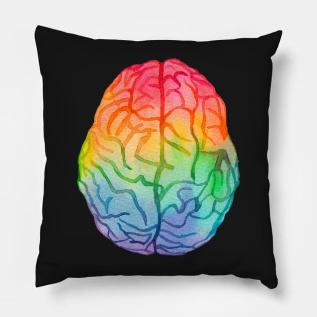 Watercolor Rainbow Brain (dark) Pillow by ayemfid