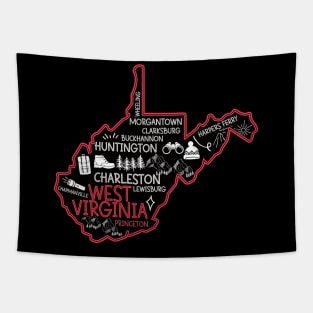 Cute map of Princeton  West Virginia Charleston Lewisburg Huntington Morgantown Buckhannon Tapestry