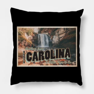 Greetings from North Carolina - Vintage Travel Postcard Design Pillow