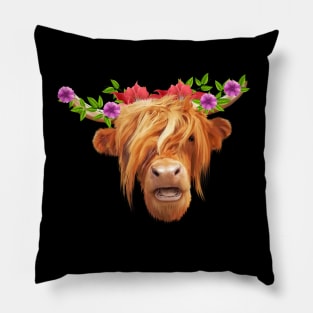 Highland Cow with Flowers, Love Cows Pillow