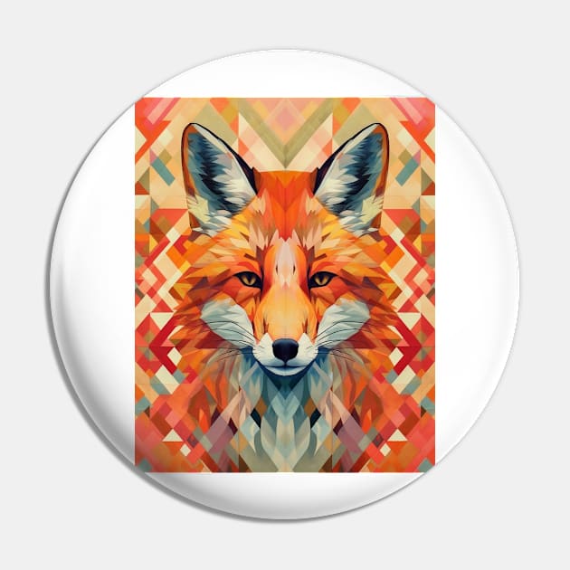 Spectrum Fox: Radiant Op Art Red Fox Design Pin by Unboxed Mind of J.A.Y LLC 