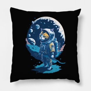 Funny Cat Astronaut Walking In The Space Pillow