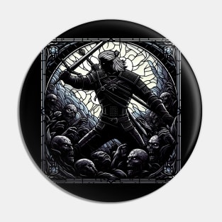 Stained Glass Epic Battle - Monster Slayer - Dark Fantasy Pin
