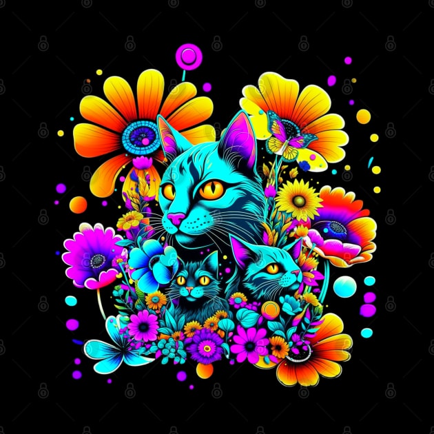 Psychedelic Cats and Flowers by TinaGraphics