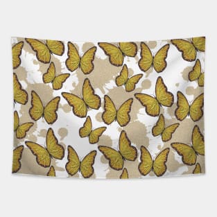 cute girly yellow butterfly pattern with a splash paint background Tapestry