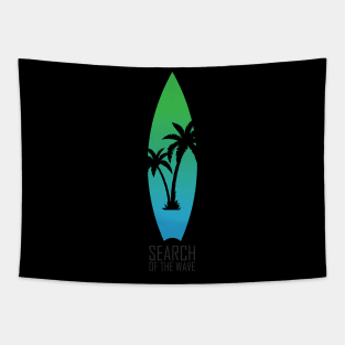 Surfboard with palm logo Tapestry