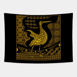 egret bird in talavera nest in mexican pattern art ecopop in gold Tapestry