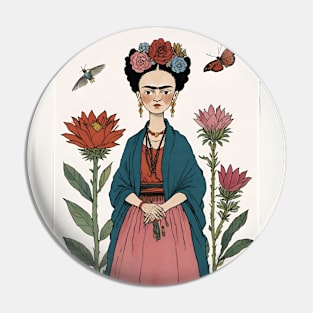 Frida's Floral Reverie: Illustrated Tribute Pin